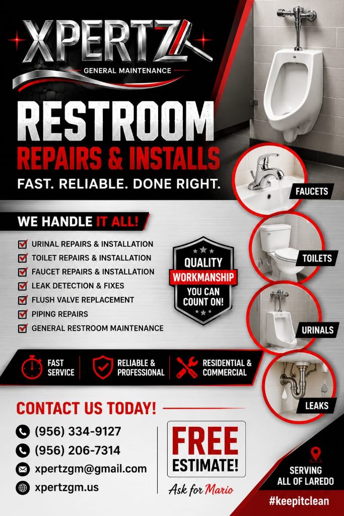 Restroom repairs and installs: urinals, toilets, faucets, and leak detection